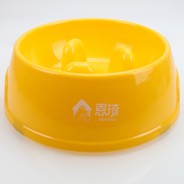 Eat Slow Dog Bowl Water Dish Yellow Pet Feeder Stand